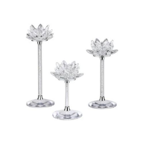 SET OF 3 CRYSTAL FLOWER CANDLE HOLDER