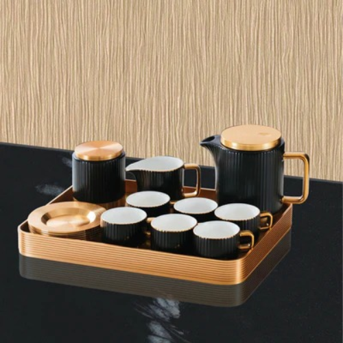 16 PC LUXURY TEA SET WITH TRAY BLACK