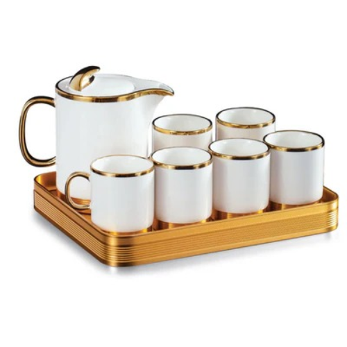 8 PC EXECUTIVE TEA SET WITH TRAY WHITE
