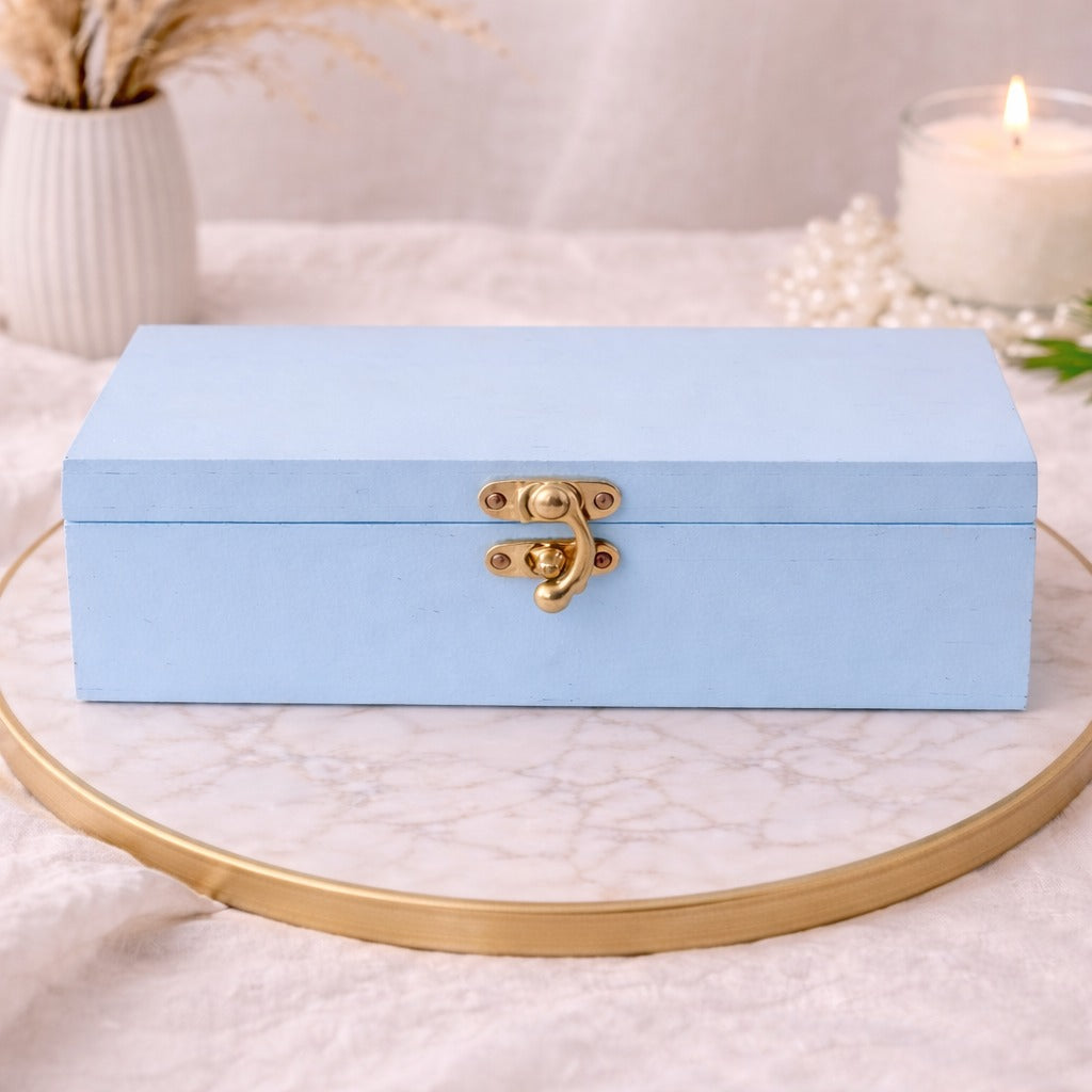 Sky Blue Wooden Storage Box with Brass Lock