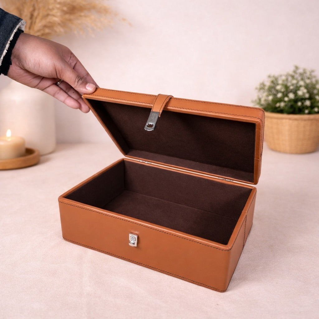 Brown Luxe Leather Keepsake Box