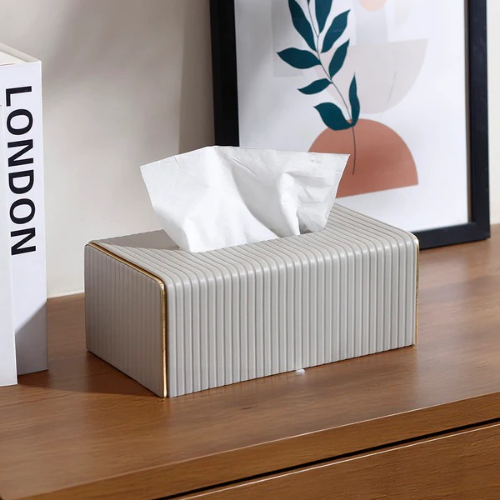 GOLD EDGE TISSUE BOX HOLDER -LIGHT GREY
