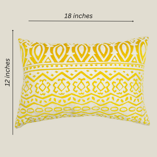 The Luxelife Yellow Velvet Floral Boho Fully Embroidered Cushion Cover