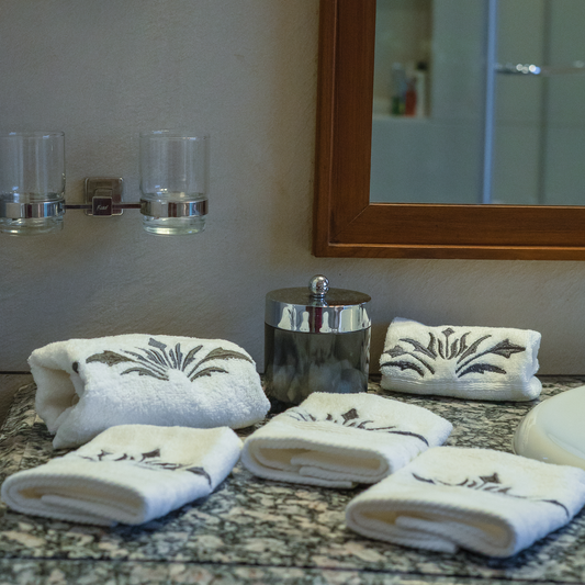 The Luxelife White Face Towel with Black Embroidery