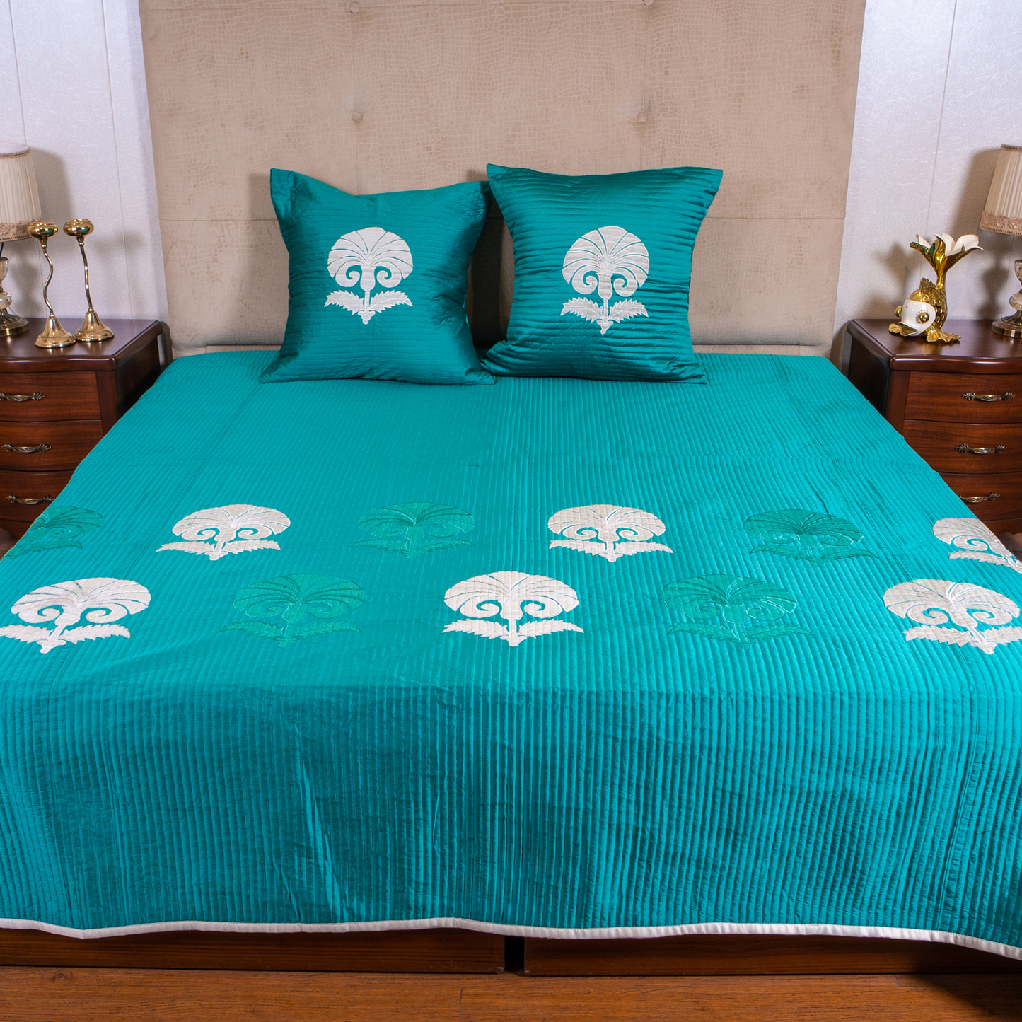 The LuxeLife Green Silk Bedcover