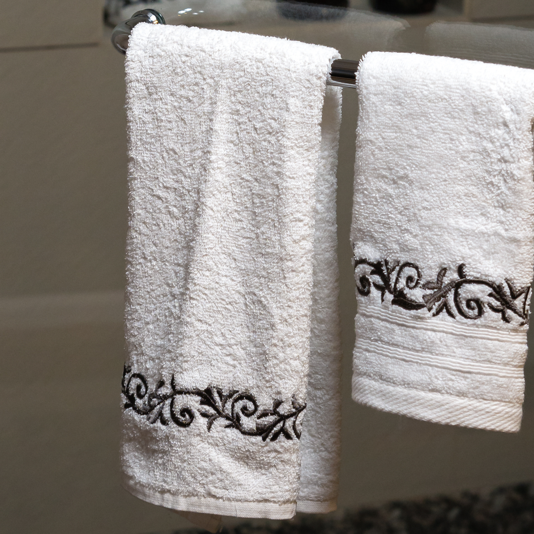 The Luxelife White Hand Towel with Black Embroidery