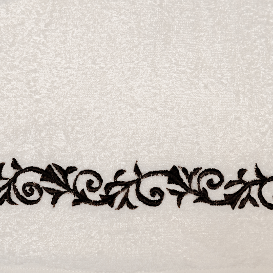 The Luxelife White Hand Towel with Black Embroidery