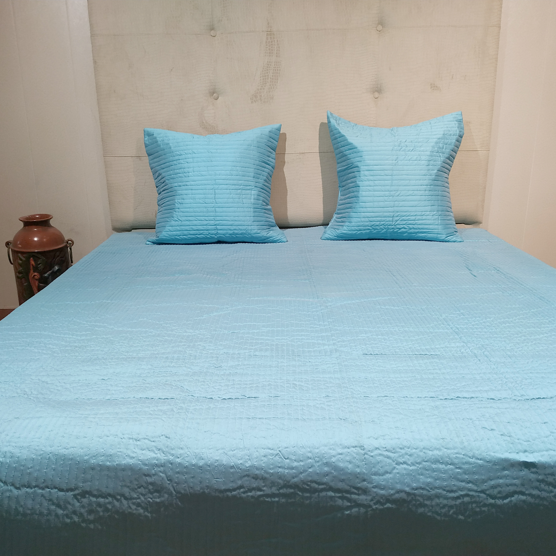 The LuxeLife Blue Silk Solid Bedcover