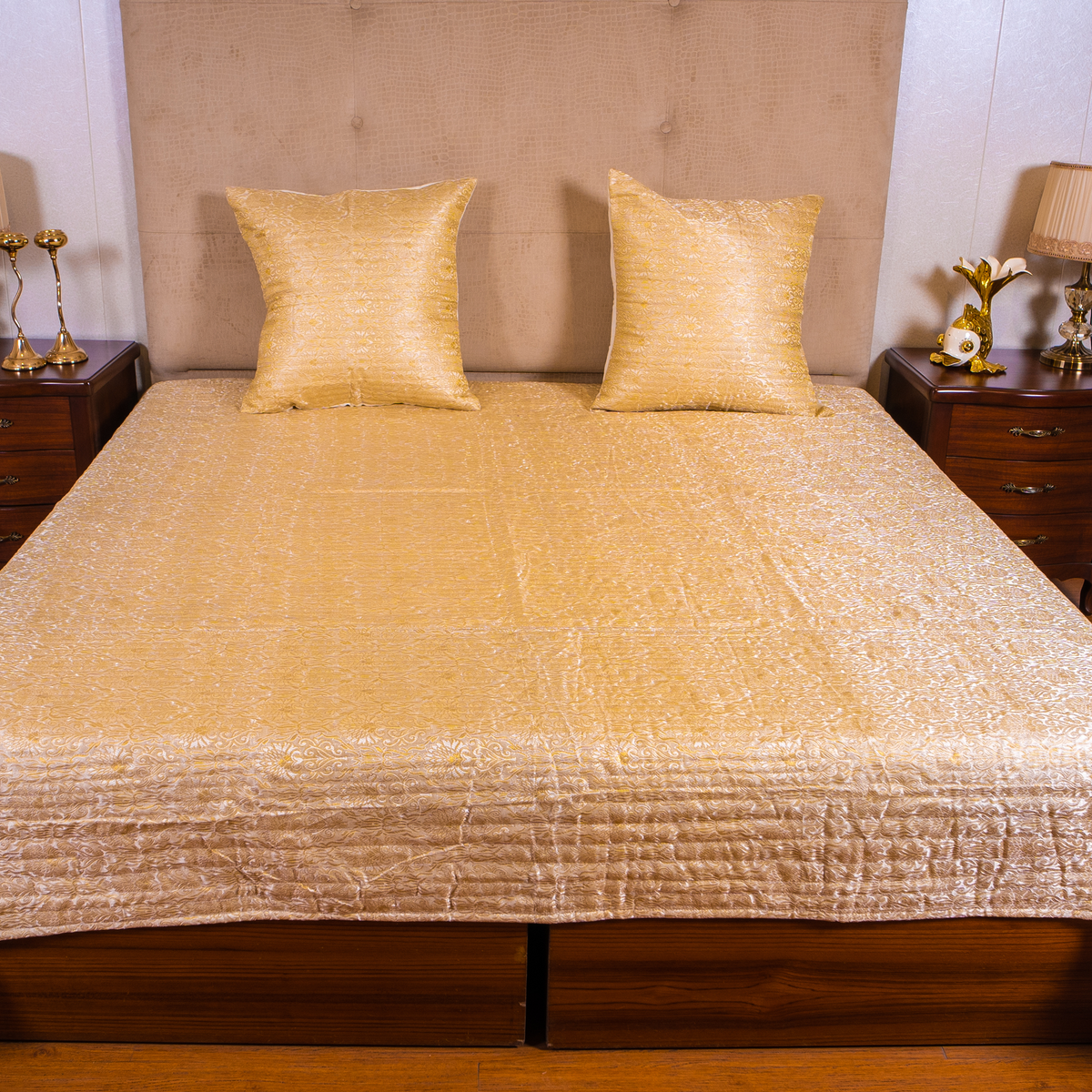 The LuxeLife Golden Silk Bedcover