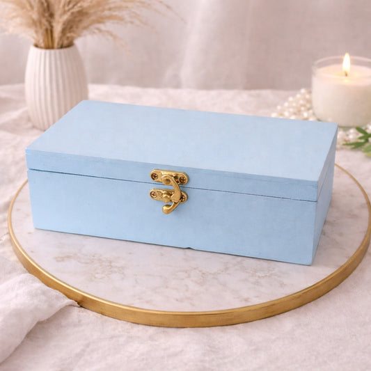 Sky Blue Wooden Storage Box with Brass Lock