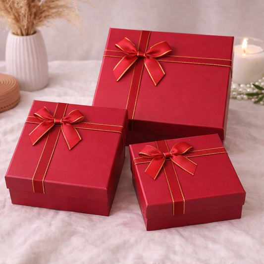 Festive Crimson Ribbon Gift Boxes (set of 3)