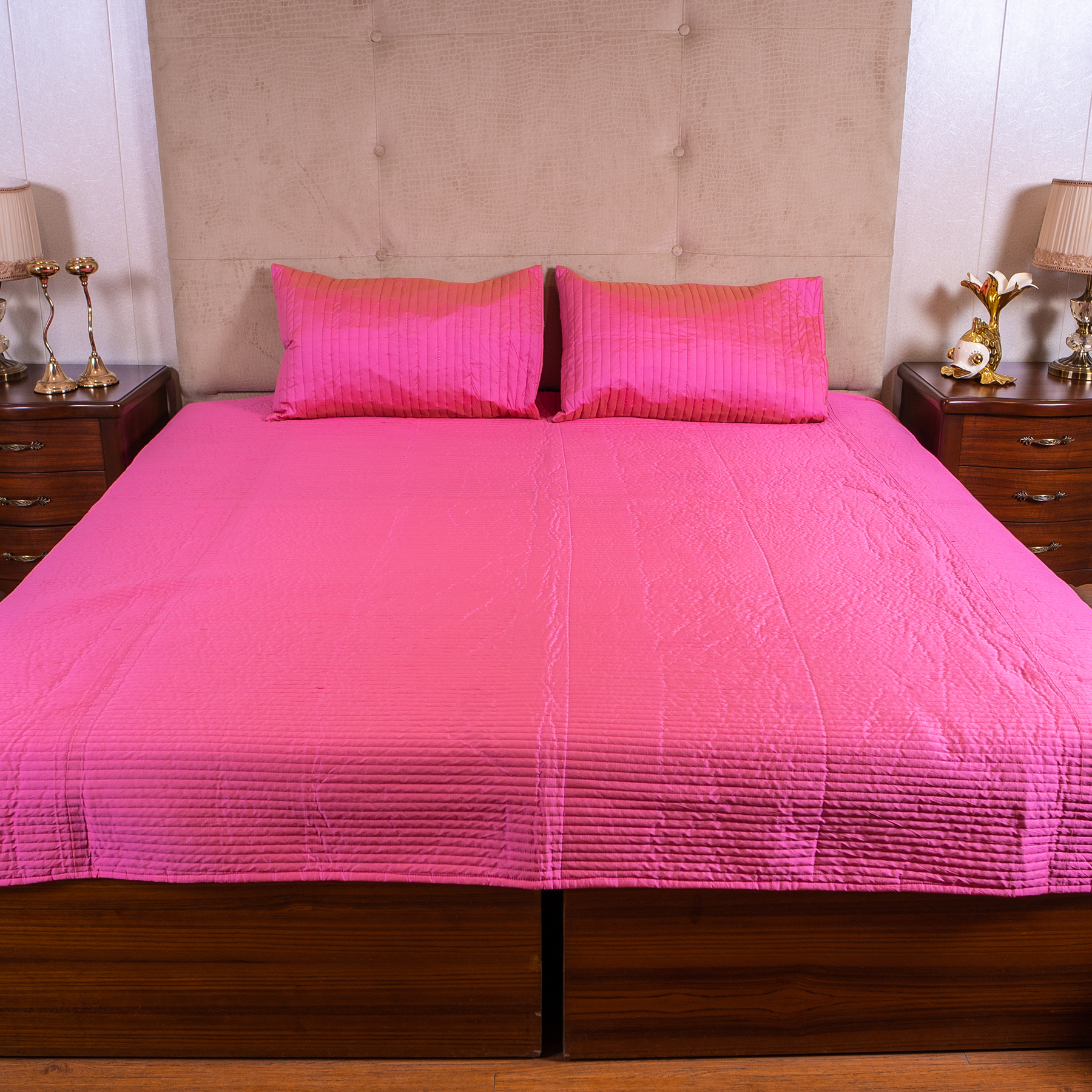The LuxeLife Pink Silk Solid Bedcover