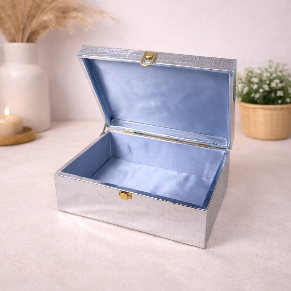 Silver Luxe Croc-Texture Keepsake Box