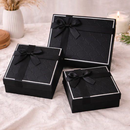 Black Signature Embossed Ribbon Gift Boxes (set of 3)
