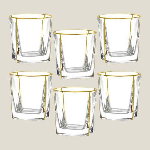Set of 6 Sleek Whisky Glasses Gold Line