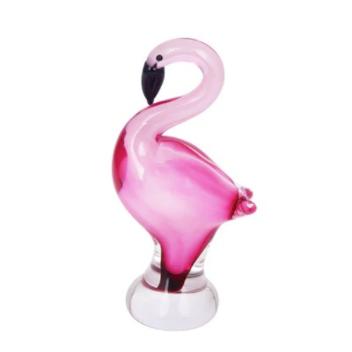 CRYSTAL CURVED FLAMINGO FIGURINE