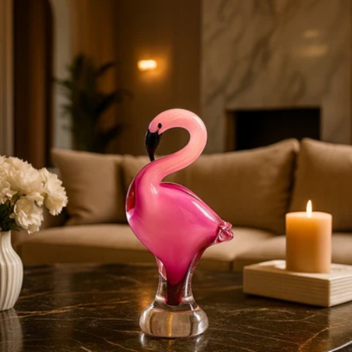 CRYSTAL CURVED FLAMINGO FIGURINE