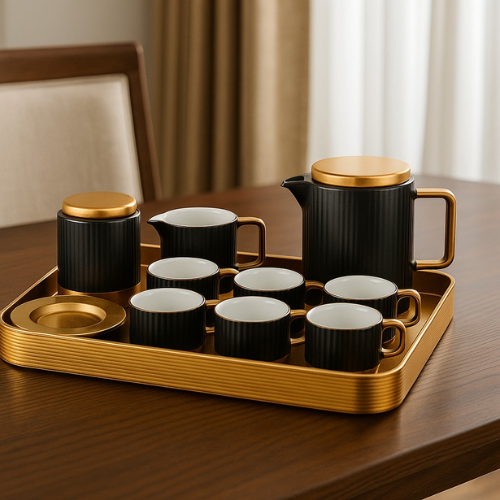 16 PC LUXURY TEA SET WITH TRAY BLACK
