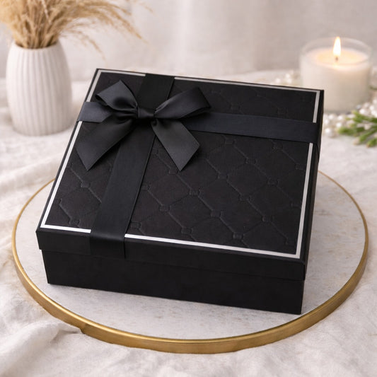 Black Signature Embossed Ribbon Gift Boxes (set of 3)