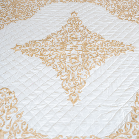 The LuxeLife Quilted Cotton Embroidered Bedcover (Beige Embroidery)
