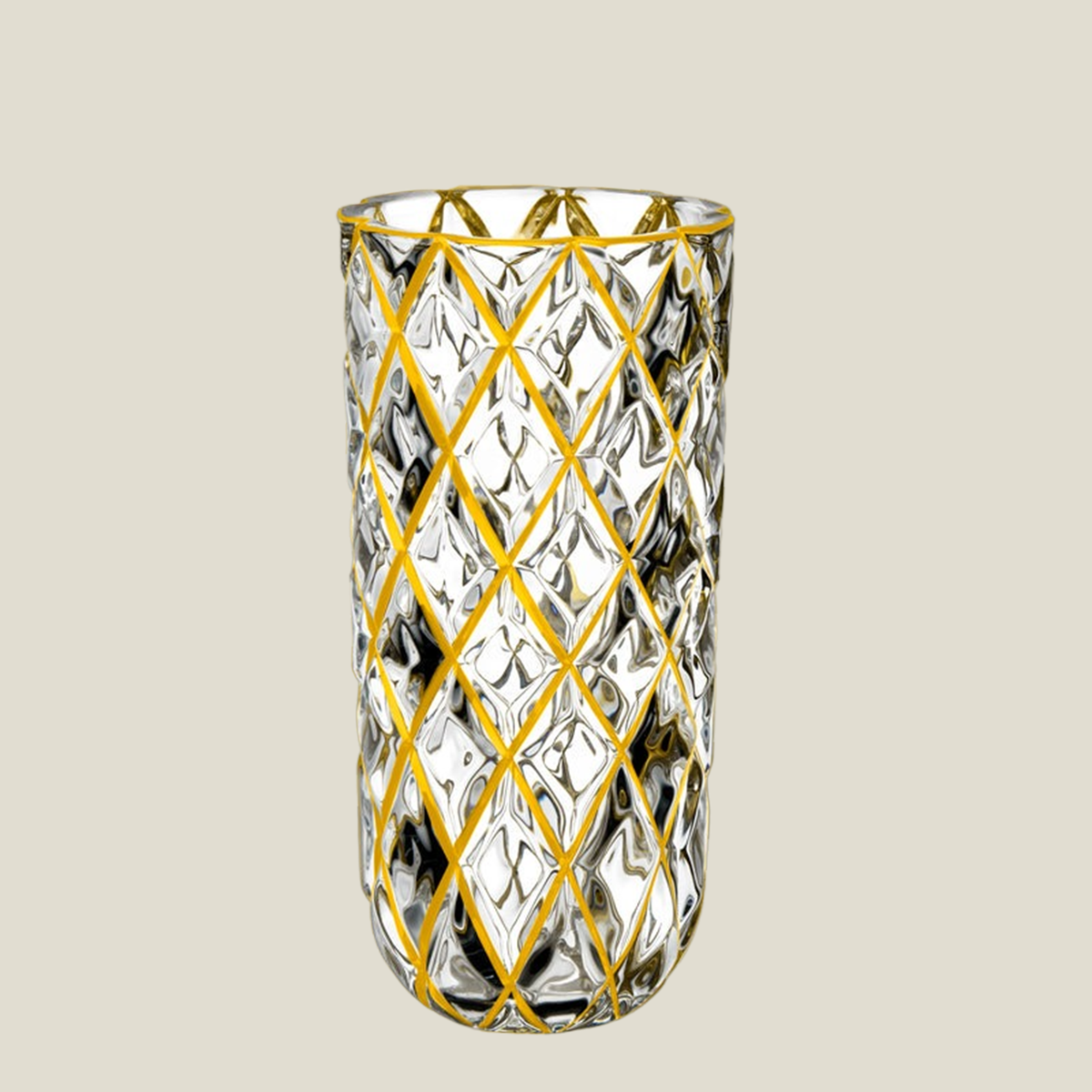 Rhombus design vase with golden lining