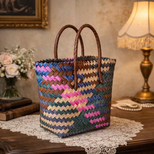 Heritage Bloom Handwoven Carry Basket