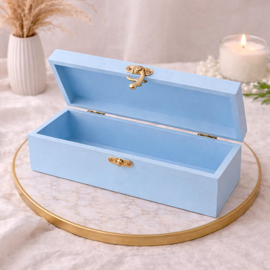 Sky Blue Wooden Storage Box with Brass Lock