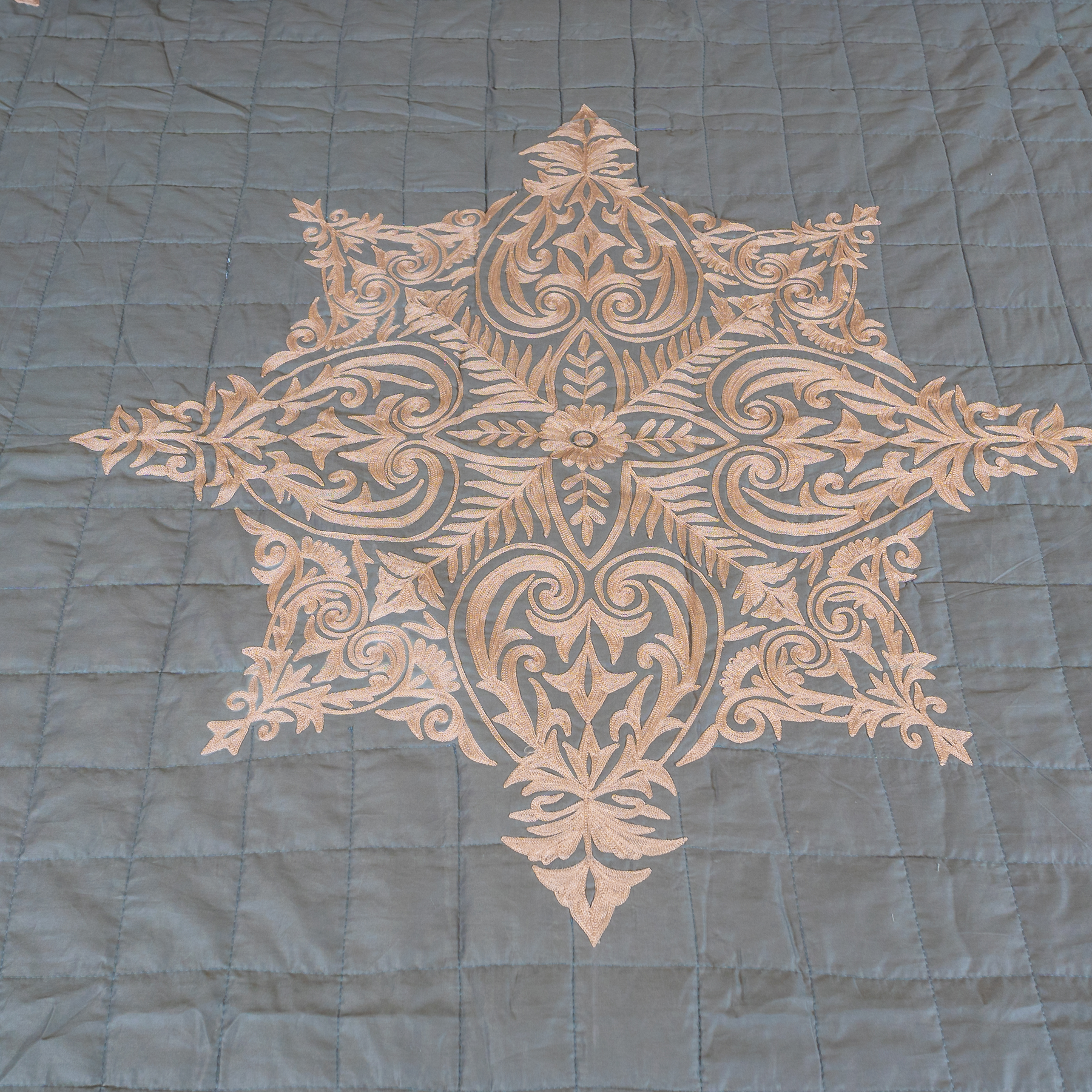 The LuxeLife Grey Cotton Embroidered Bedcover
