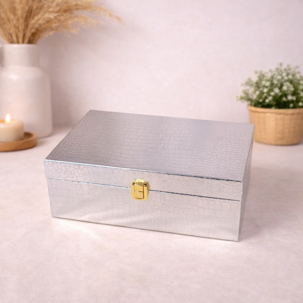 Silver Luxe Croc-Texture Keepsake Box