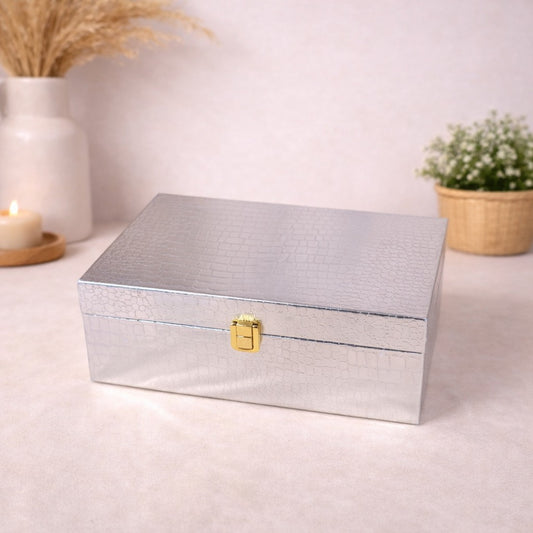Silver Luxe Croc-Texture Keepsake Box