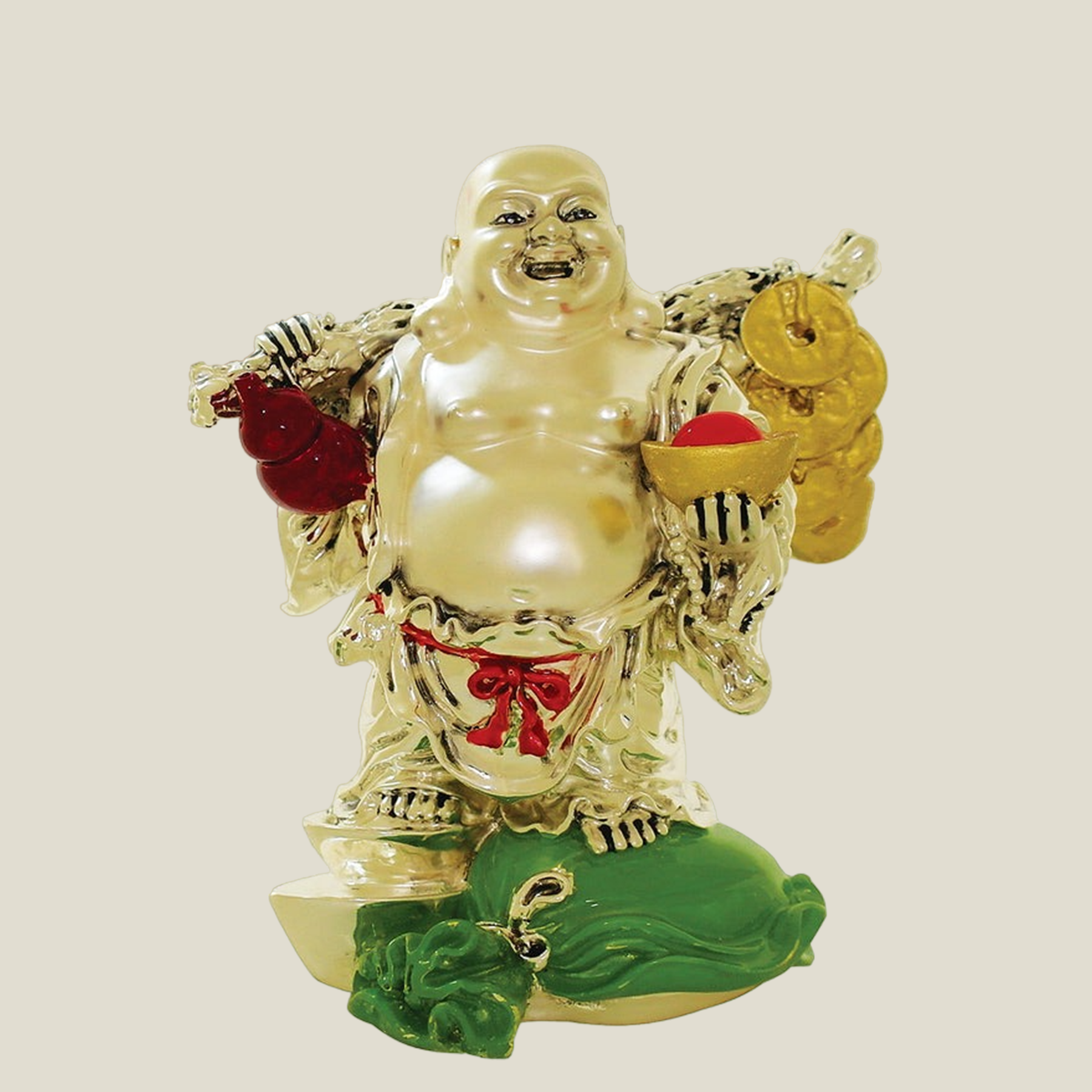Laughing Buddha With Green Bag- Colored