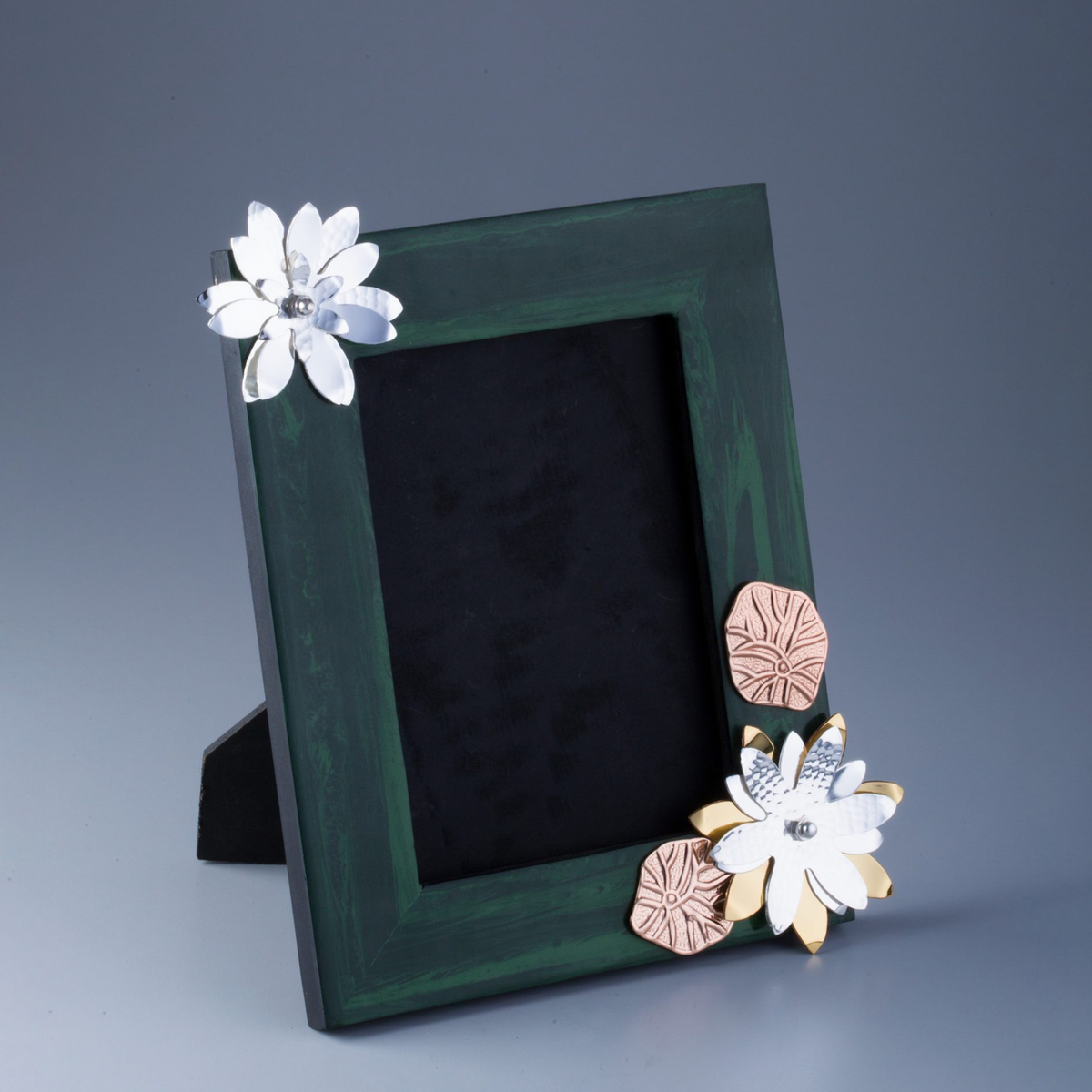 Silver Plated Flowers on Composite Malachite Photoframe
