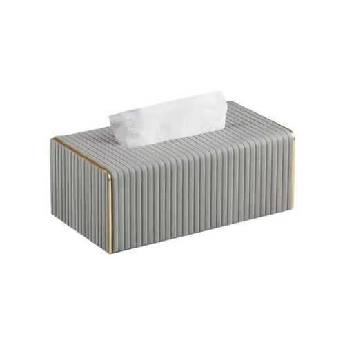 GOLD EDGE TISSUE BOX HOLDER -LIGHT GREY