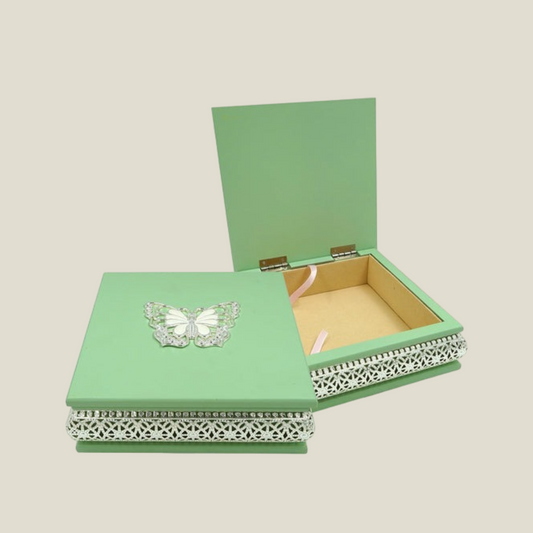 Light Green Wooden Box W/Butterfly Epxy (M)