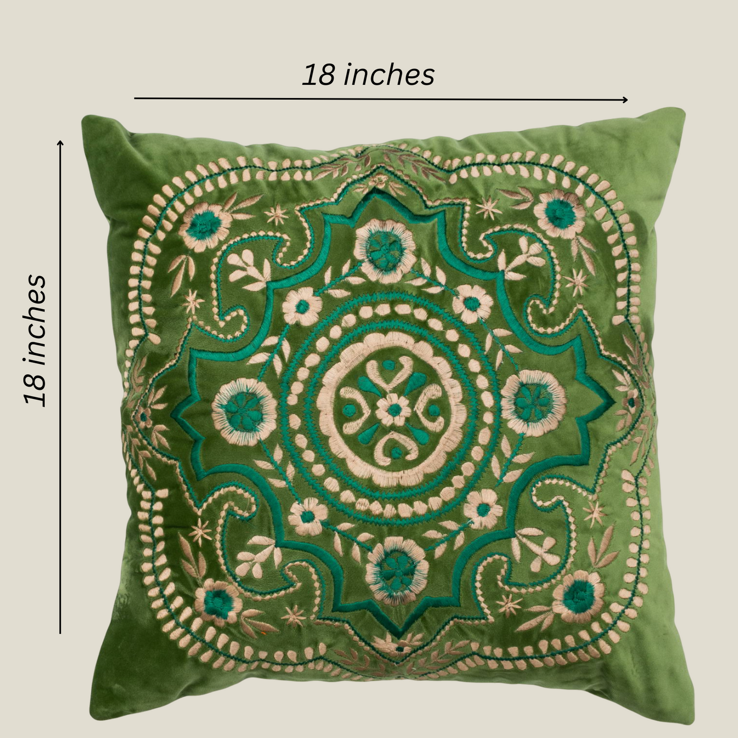 The Luxelife Green Velvet Floral Fully Embroidered Cushion Cover