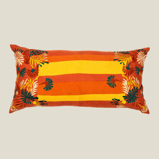 The Luxelife Orange Floral Embroidered Cushion Cover