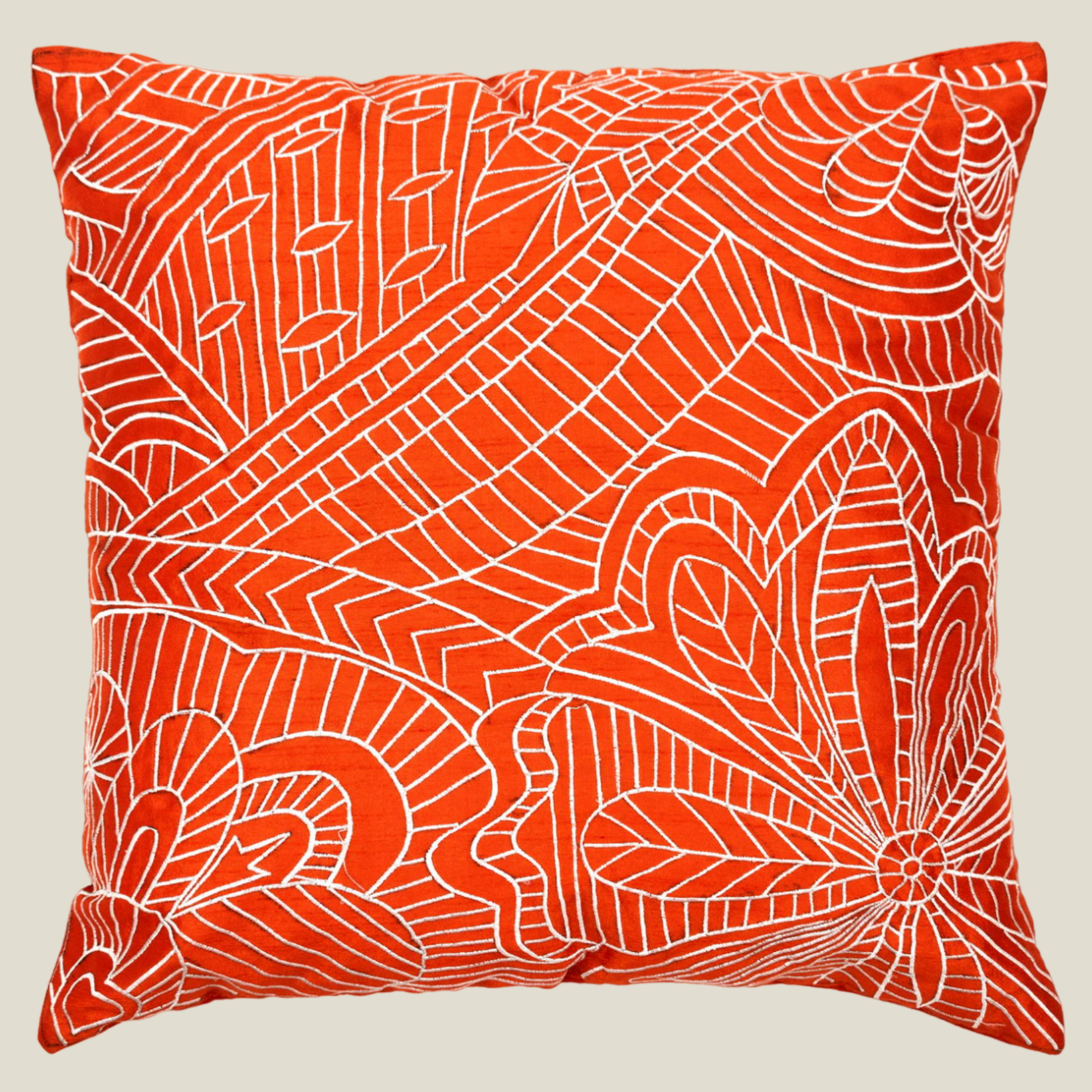 The Luxelife Orange Floral White Embroidered Cushion Cover