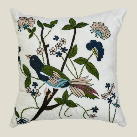 THE LUXELIFE MULTICOLOR SPARROW EMBROIDERY CUSHION COVER