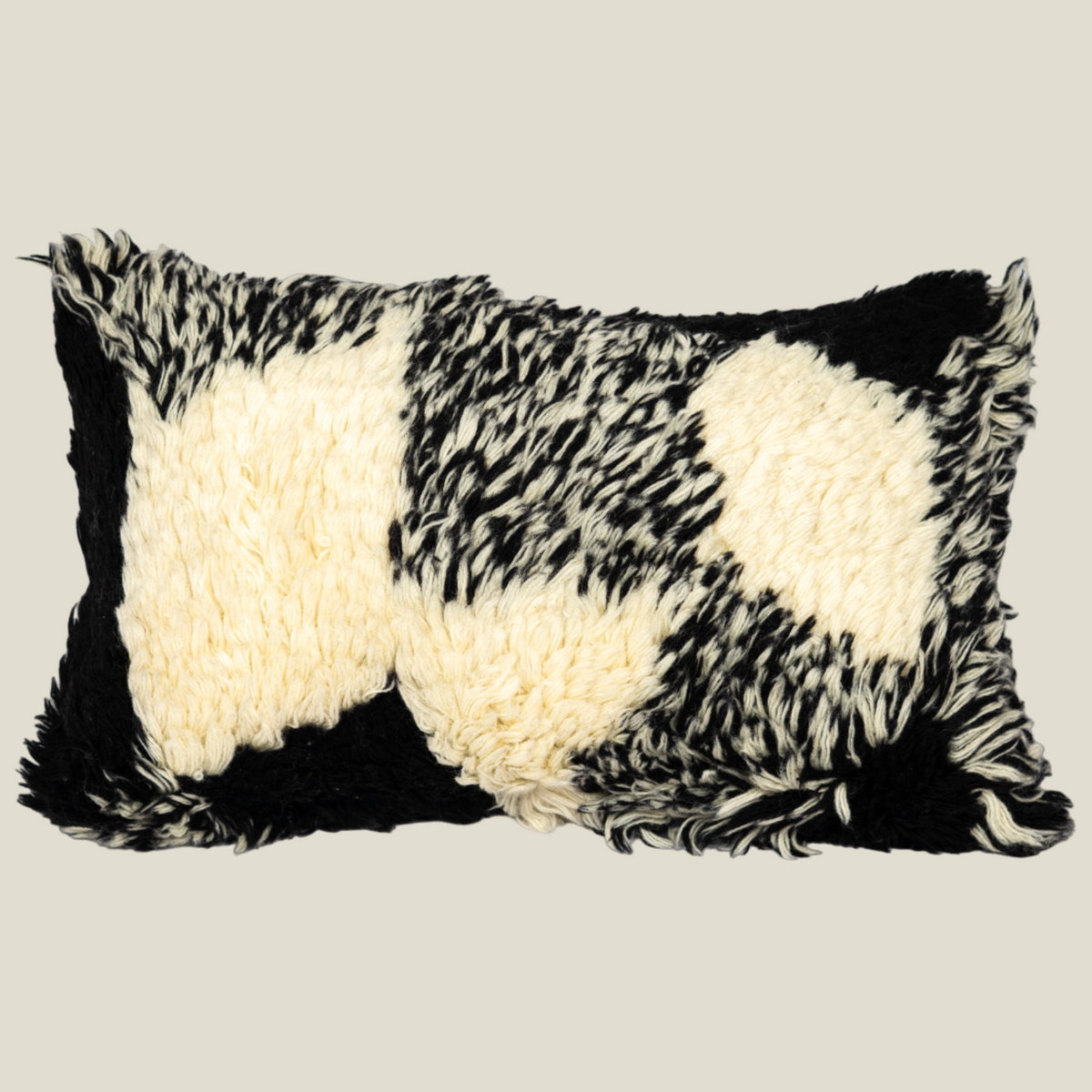 The Luxelife Black & White Furry Cushion Cover with Buttons on Back
