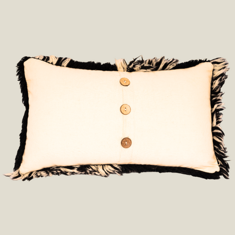 The Luxelife Black & White Furry Cushion Cover with Buttons on Back