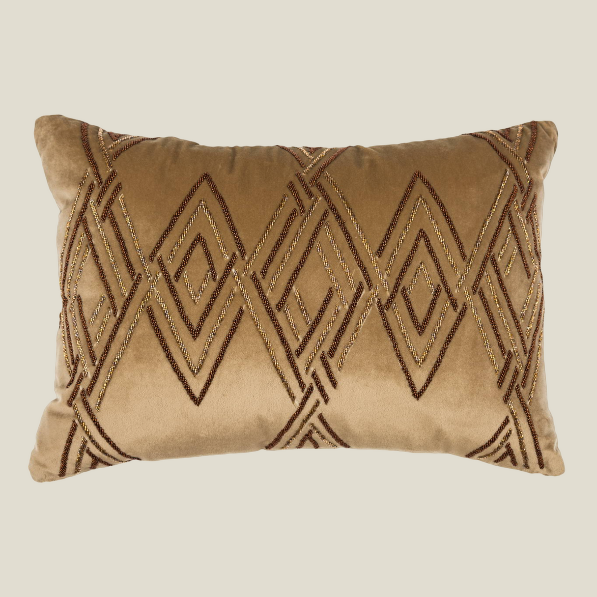 The Luxelife Handcrafted Brown Velvet Cushion Cover (Zigzag Embroidery)