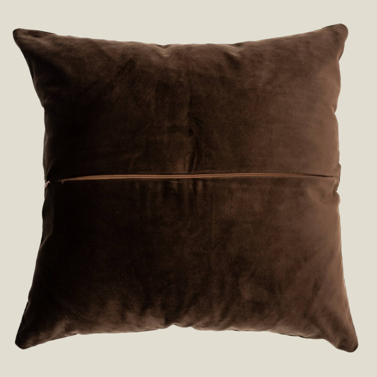 The Luxelife Handcrafted Brown Velvet Cushion Cover (Leafy Embroidery)