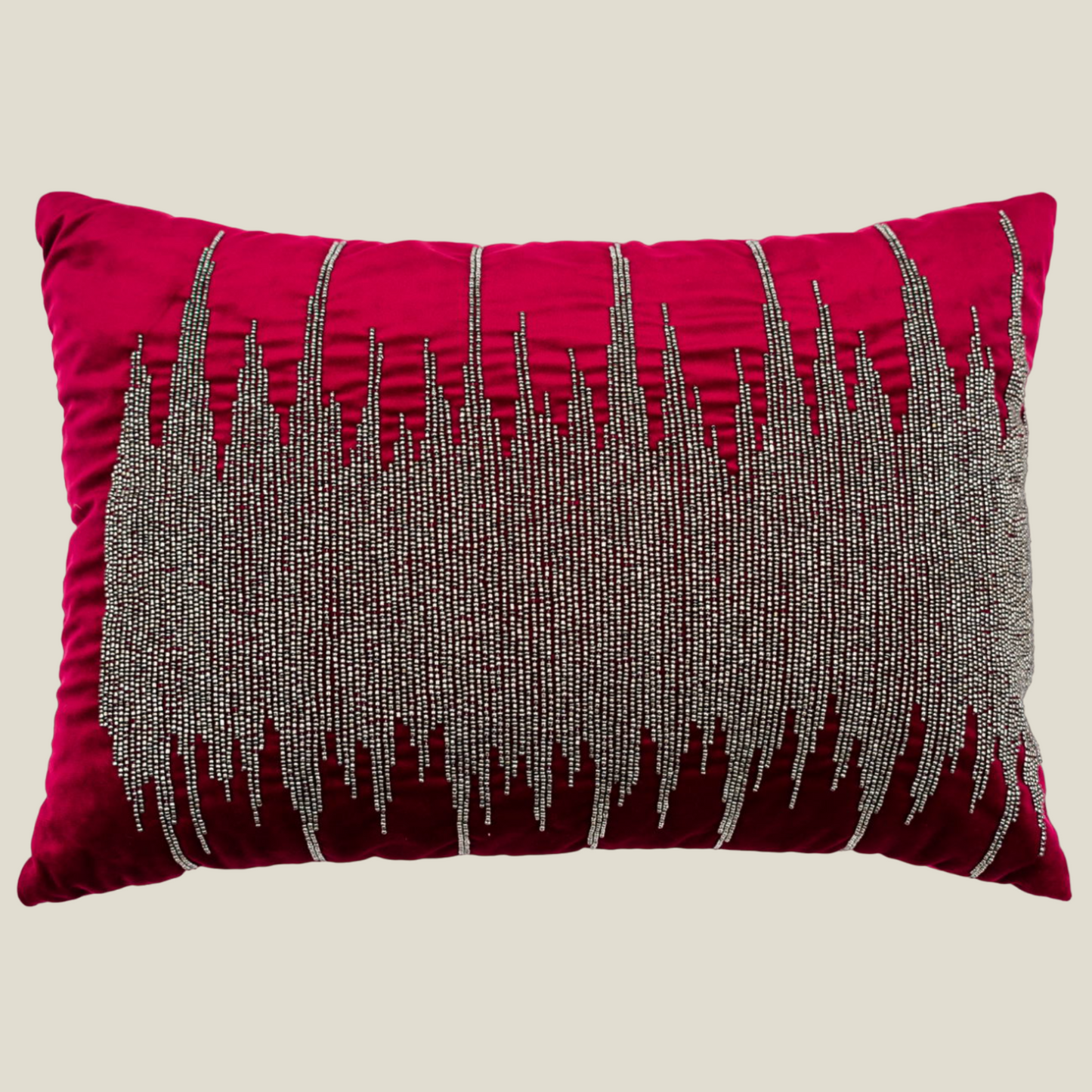 The Luxelife Handcrafted Maroon Velvet Cushion Cover (Beaded Embroidery)