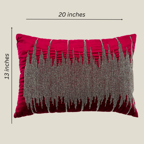 The Luxelife Handcrafted Maroon Velvet Cushion Cover (Beaded Embroidery)