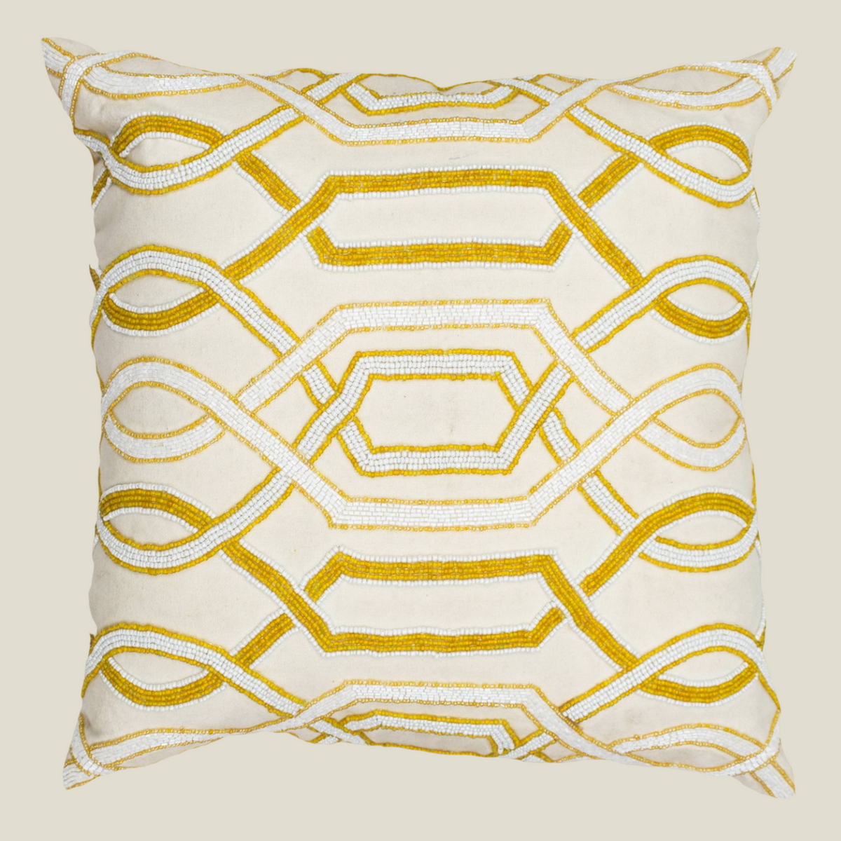 The Luxelife Handcrafted Yellow Cushion Cover (Embroidered)