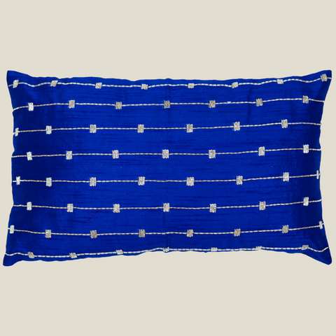 The Luxelife Handcrafted Blue Dupion Cushion Cover (Beaded Embroidery)