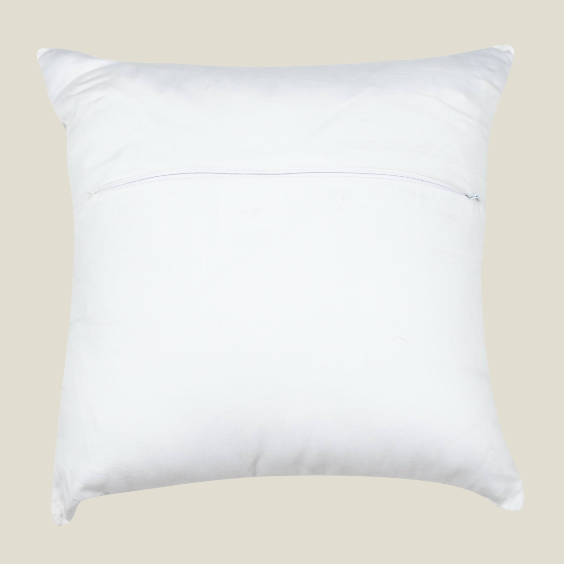 The Luxelife Handcrafted White Cotton Cushion Cover (Zigzag Embroidery)