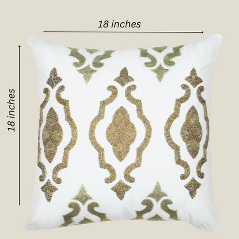 The Luxelife Handcrafted White Cotton Cushion Cover (Zigzag Embroidery)