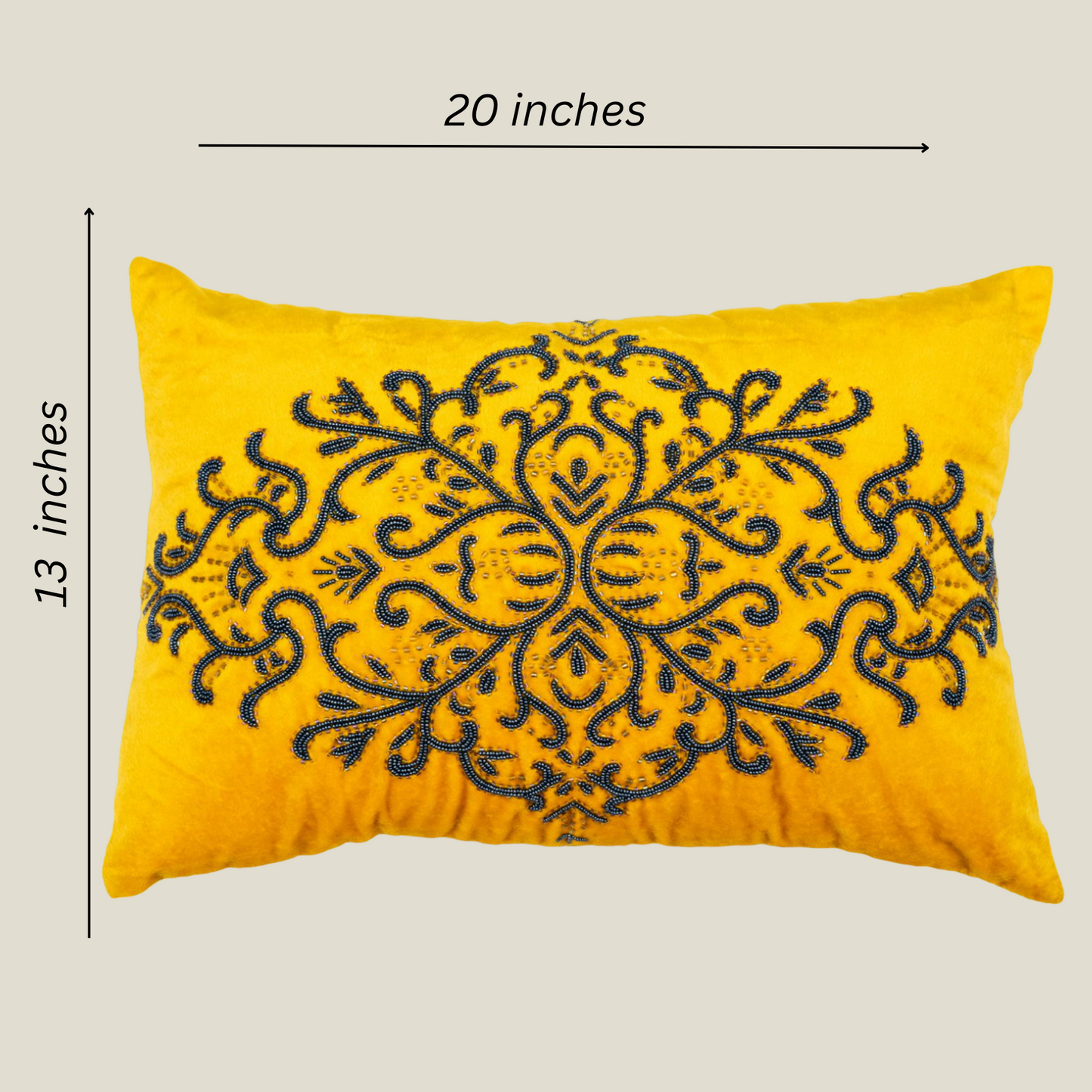 The Luxelife Handcrafted Yellow Velvet Cushion Cover (Floral Embroidery)