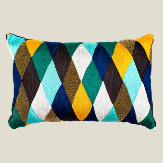 The Luxelife Handcrafted Blue Cushion Cover (Zigzag Embroidery)